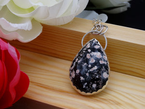 Red Snowflake Obsidian and Silver necklace