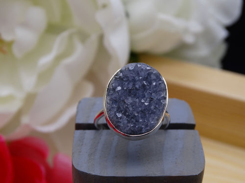 Black Druzy and silver ring size 8 1/2