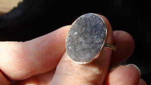 Black Druzy and silver ring size 8 1/2