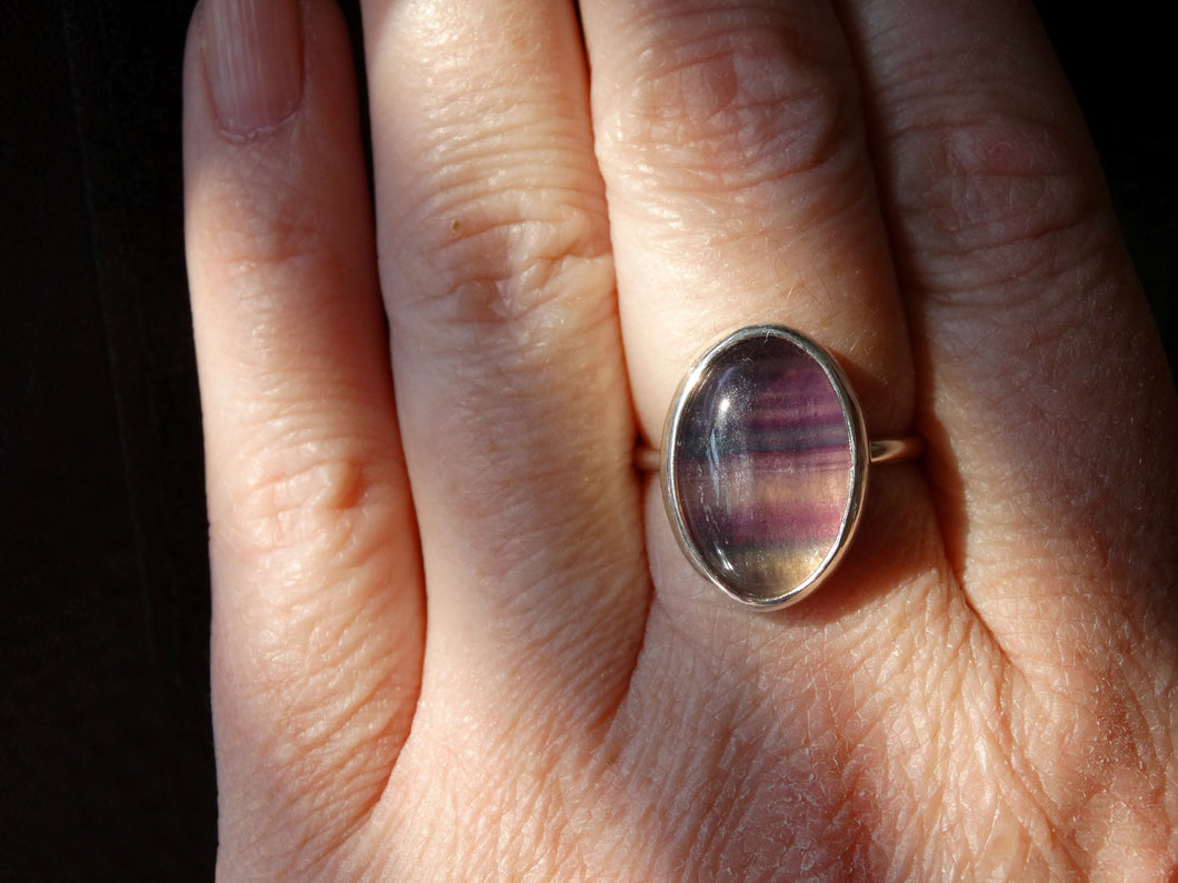 Banded Fluorite and silver ring size 9