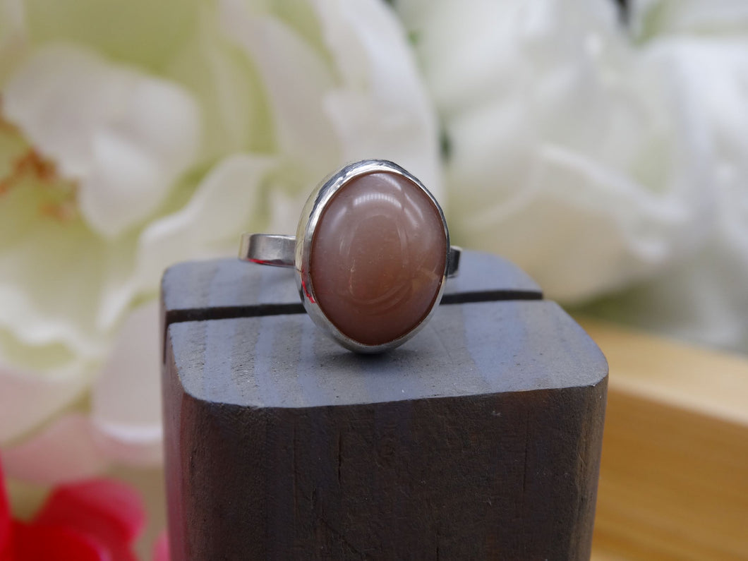 Peach Moonstone and silver ring size 5 3/4