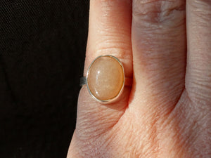 Peach Moonstone and silver ring size 4 1/2