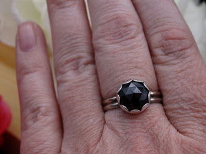 Black Spinel and silver ring size 9 3/4
