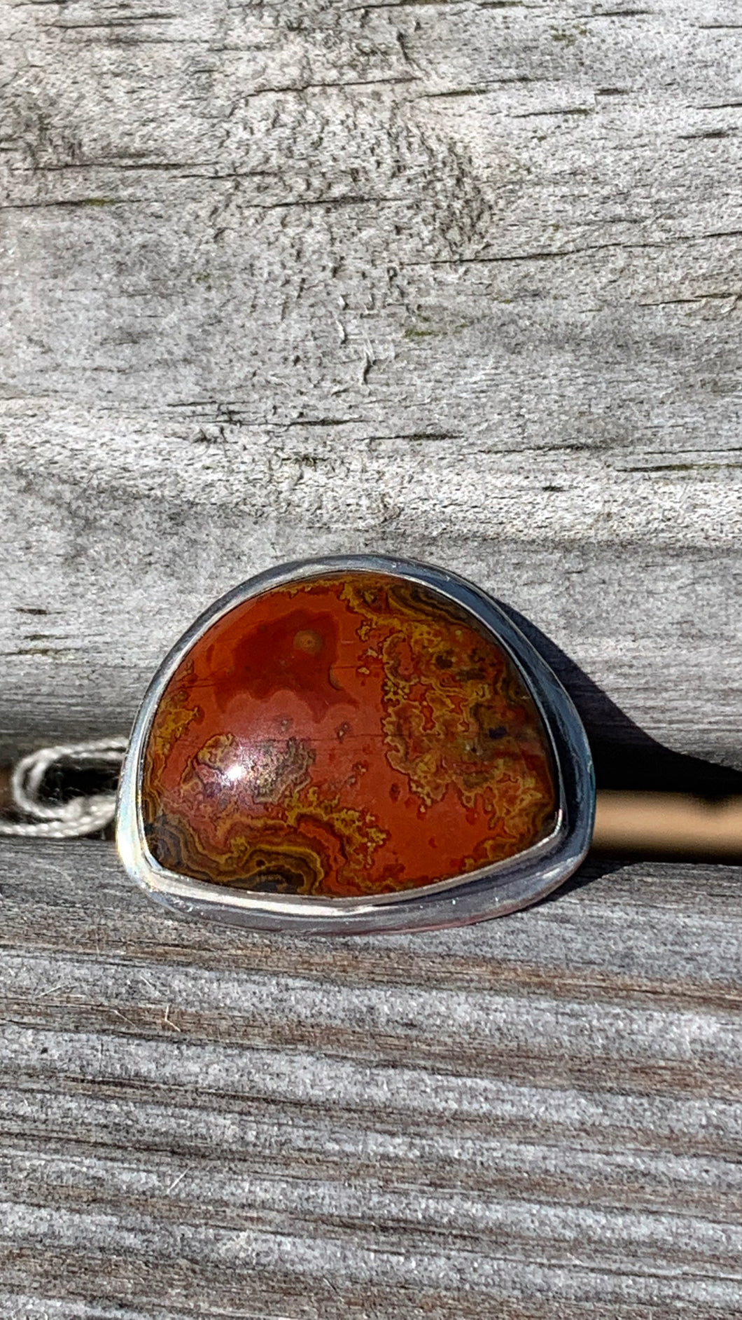 Moroccan Seam Agate and Silver Ring Size 8 1/2